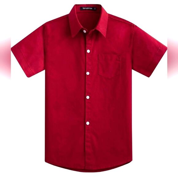 Spring & Gege Boys Preppy Formal Button Up Dress Shirt Burgundy Size Medium - Picture 1 of 11